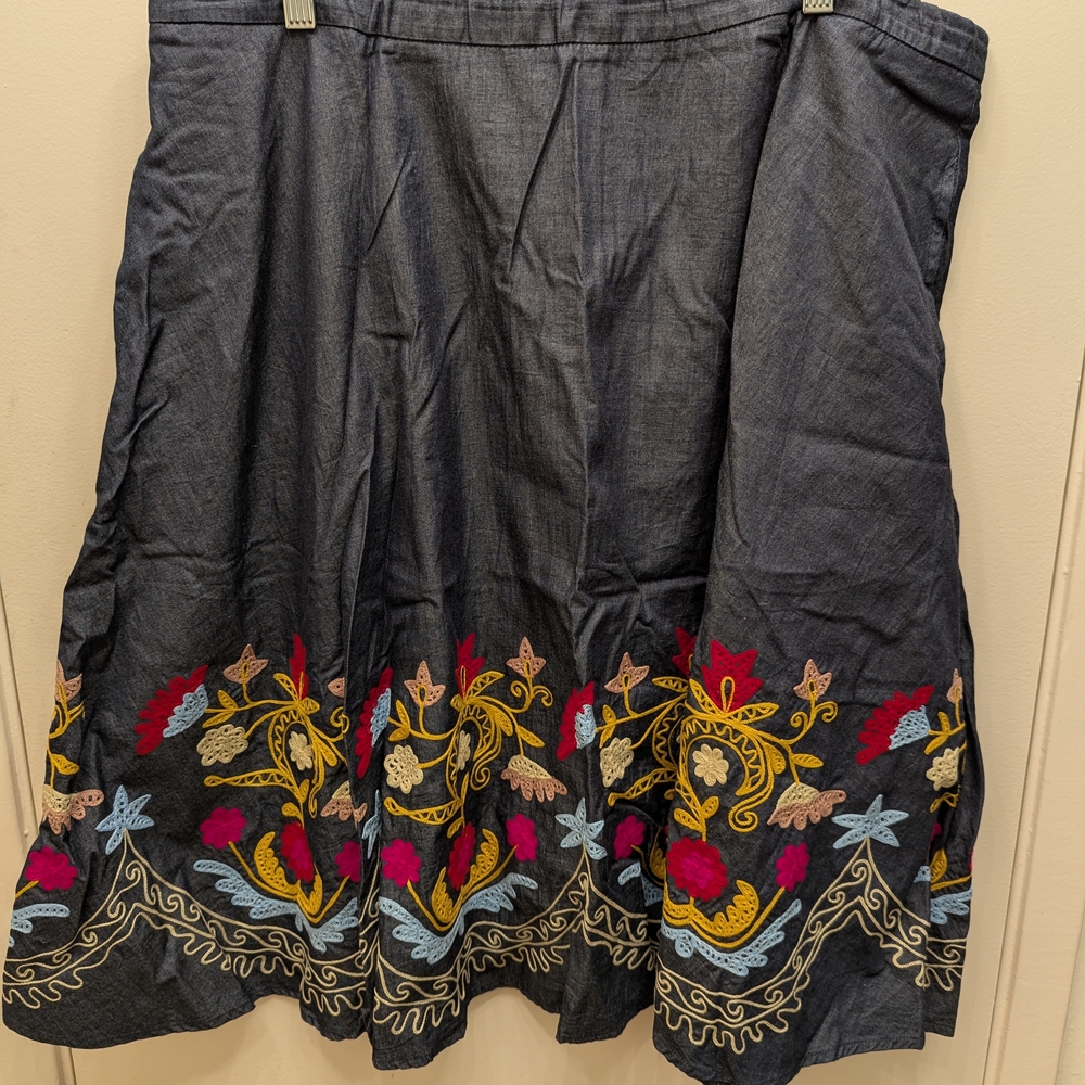 Embroidered Denim Skirt